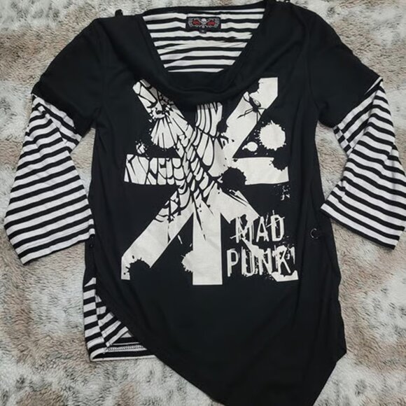 Mad Punk Striped Layered Asymmetrical Shirt - Picture 1 of 4